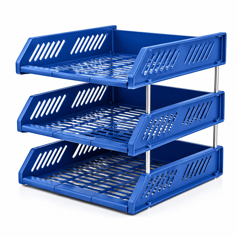Organizador de Secretária Porta-Documentos 3 Níveis Azul