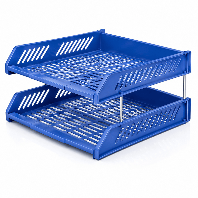 Organizador de Secretária Porta-Documentos 2 Níveis Azul